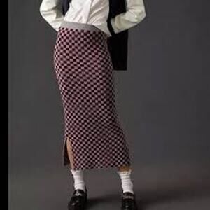 Anthropologie Kule The Tawny Checkerboard Tube Skirt Knit Academia Women XS
